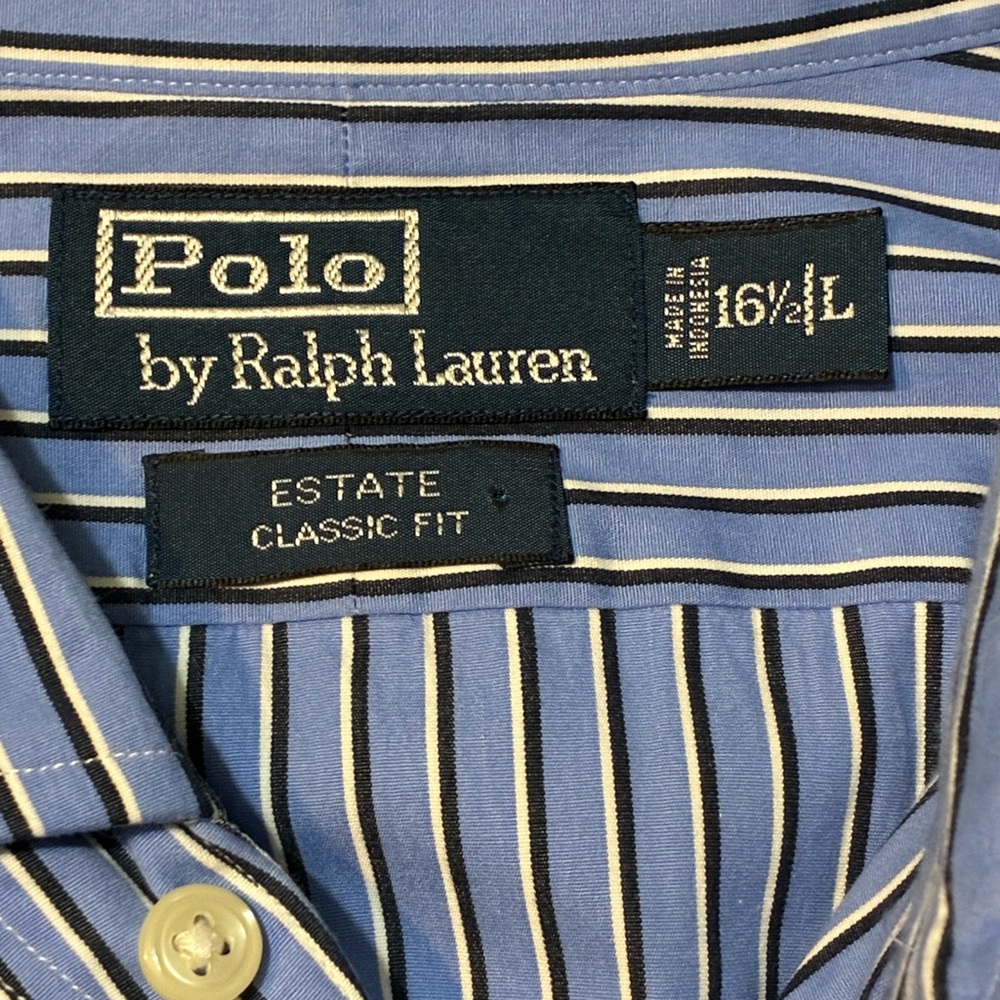 Polo by Ralph Lauren Men's Estate Classic Blue Pinstripe Dress Shirt - Picture 11 of 14